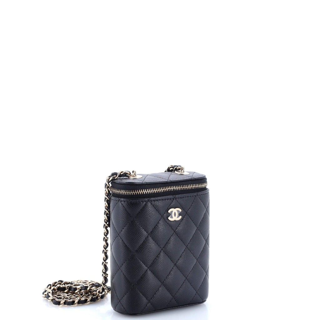 Vertical Classic Vanity Case with Chain Quilted Caviar Small