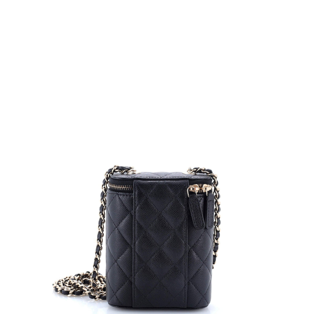 Vertical Classic Vanity Case with Chain Quilted Caviar Small