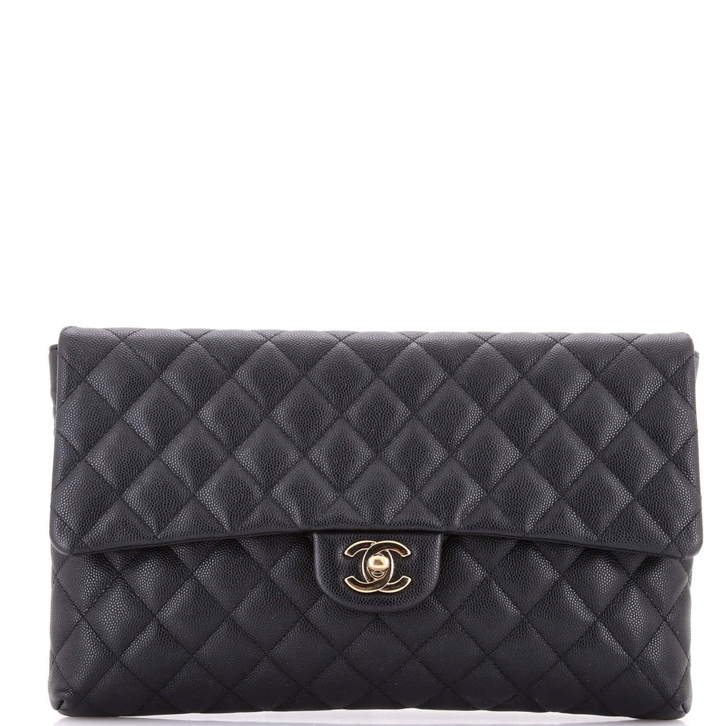 Classic Flap Clutch Quilted Caviar