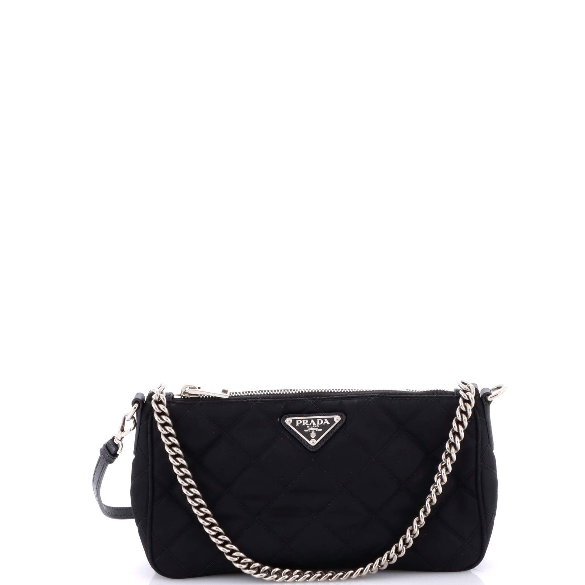 Chain Zip Shoulder Bag Quilted Tessuto Small