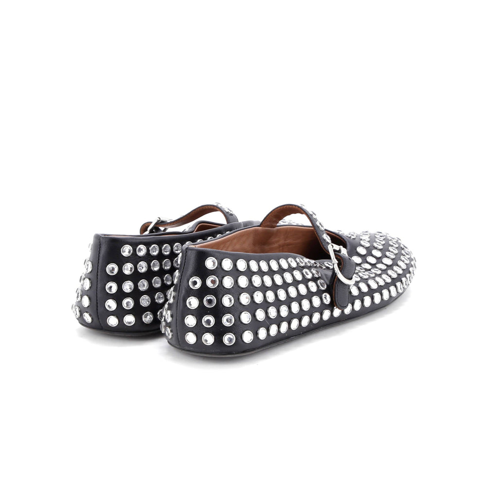 Women's Buckle Ballerina Flats Leather with Crystals