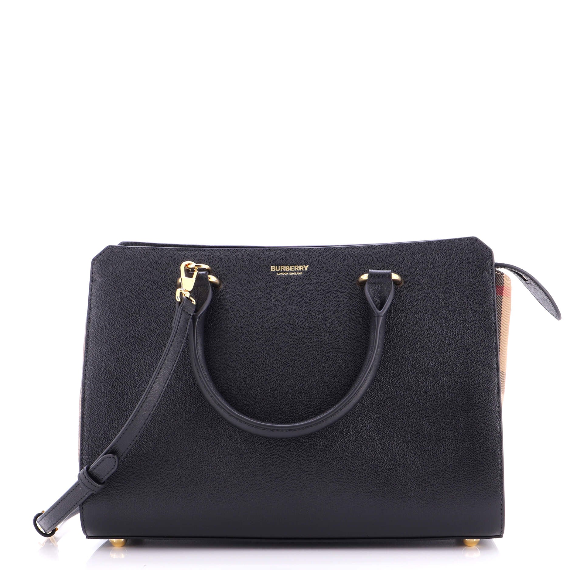 Banwell Tote Leather and House Check Canvas Small