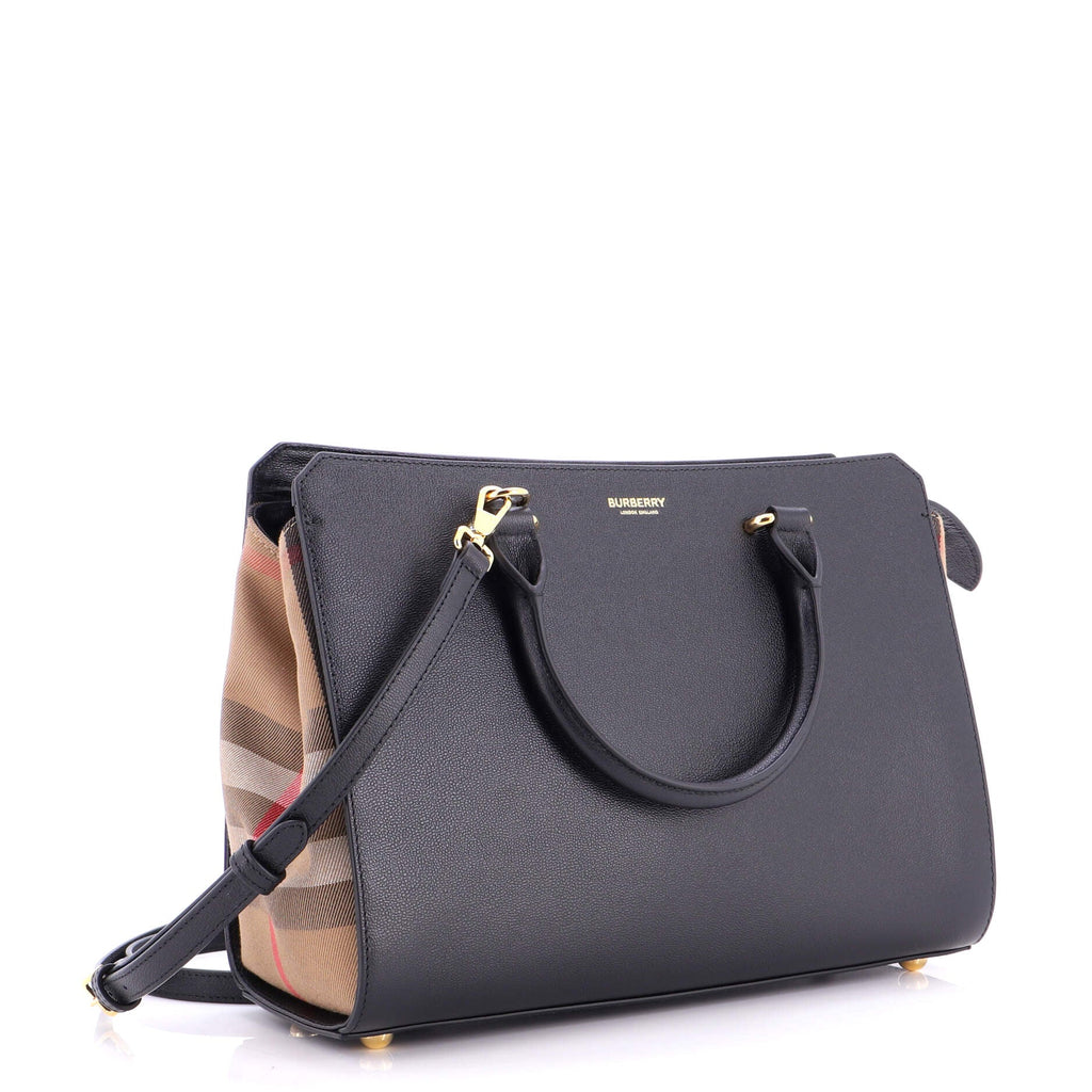 Banwell Tote Leather and House Check Canvas Small