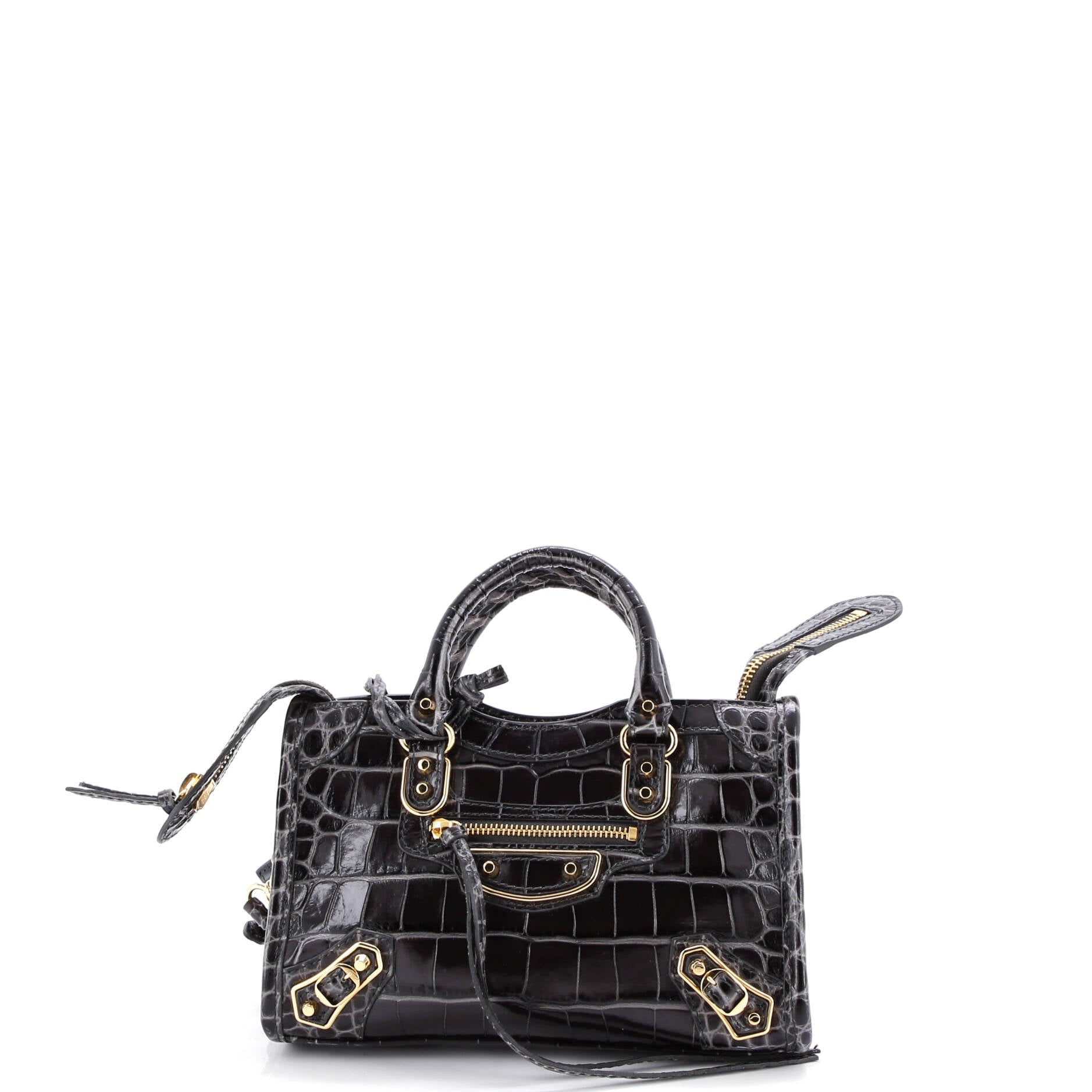 City Classic Metallic Edge Bag Crocodile Embossed Leather Mini