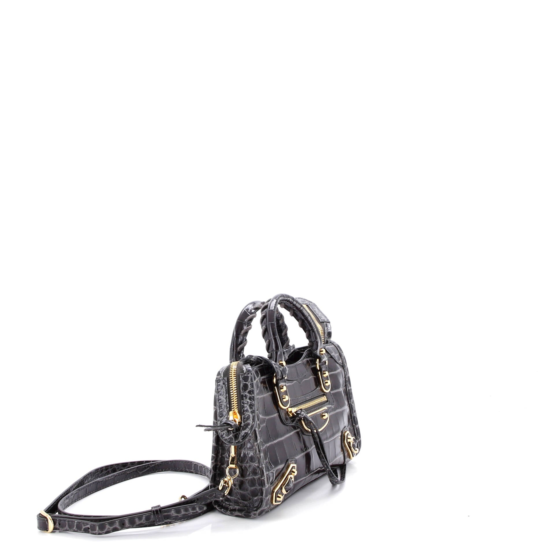 City Classic Metallic Edge Bag Crocodile Embossed Leather Mini
