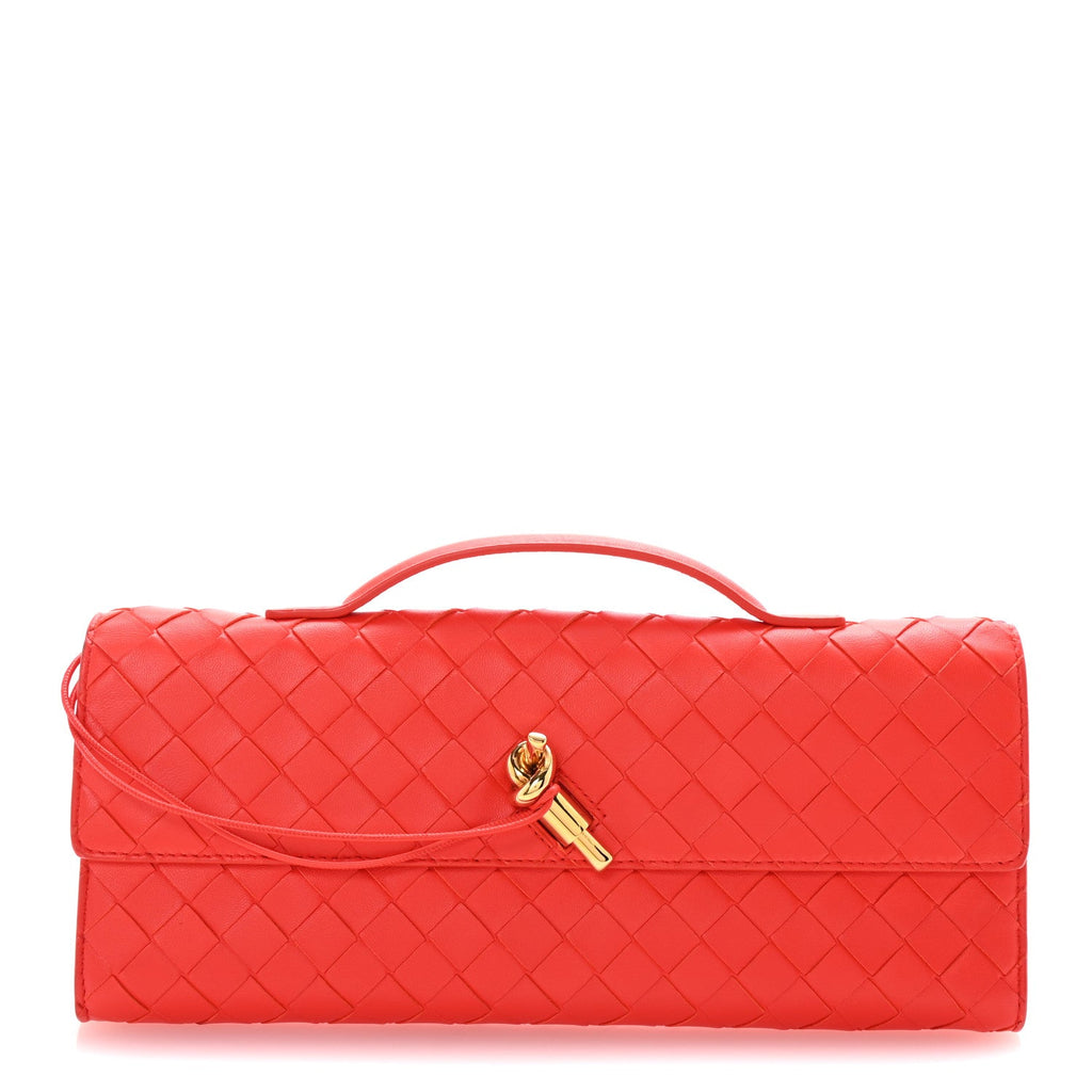 Nappa Intrecciato Long Andiamo Top Handle Clutch Cherry Tomato
