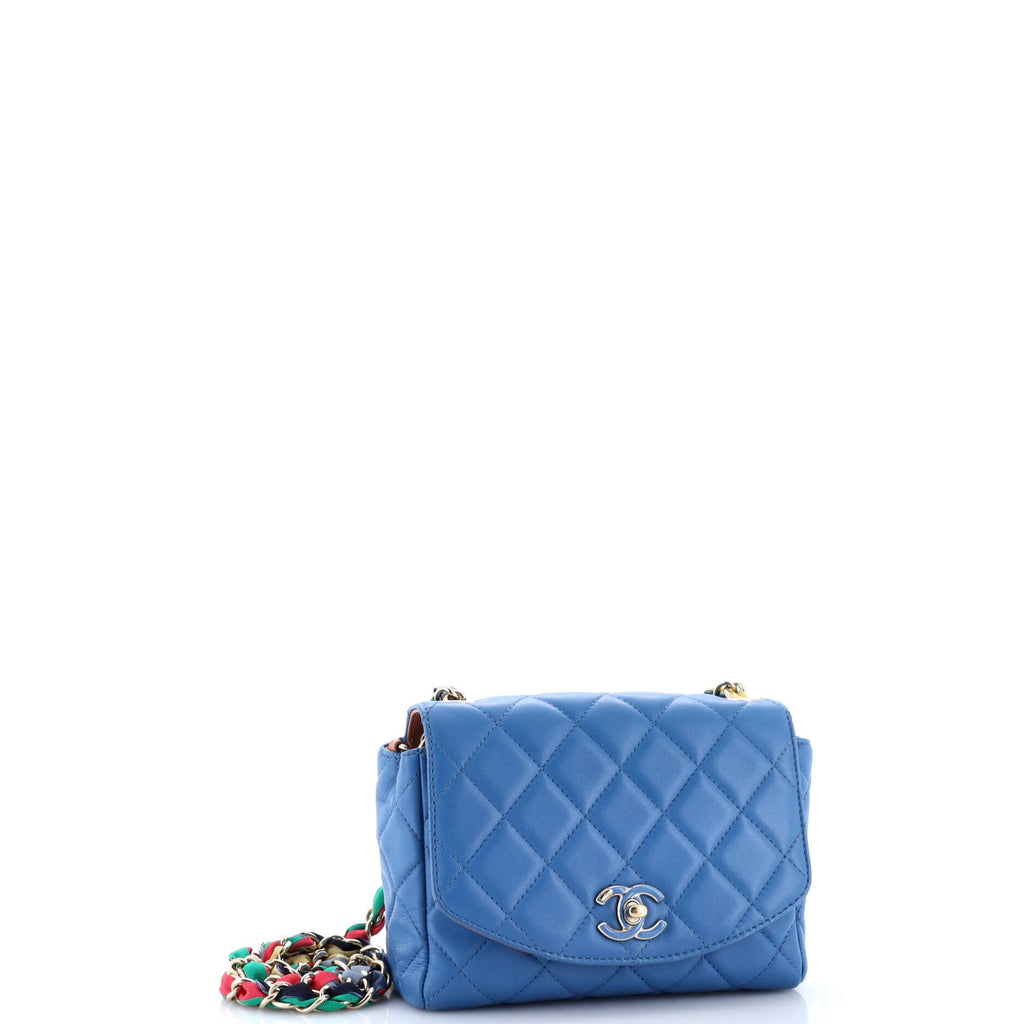 RIbbon Chain Flap Bag Quilted Lambskin Small