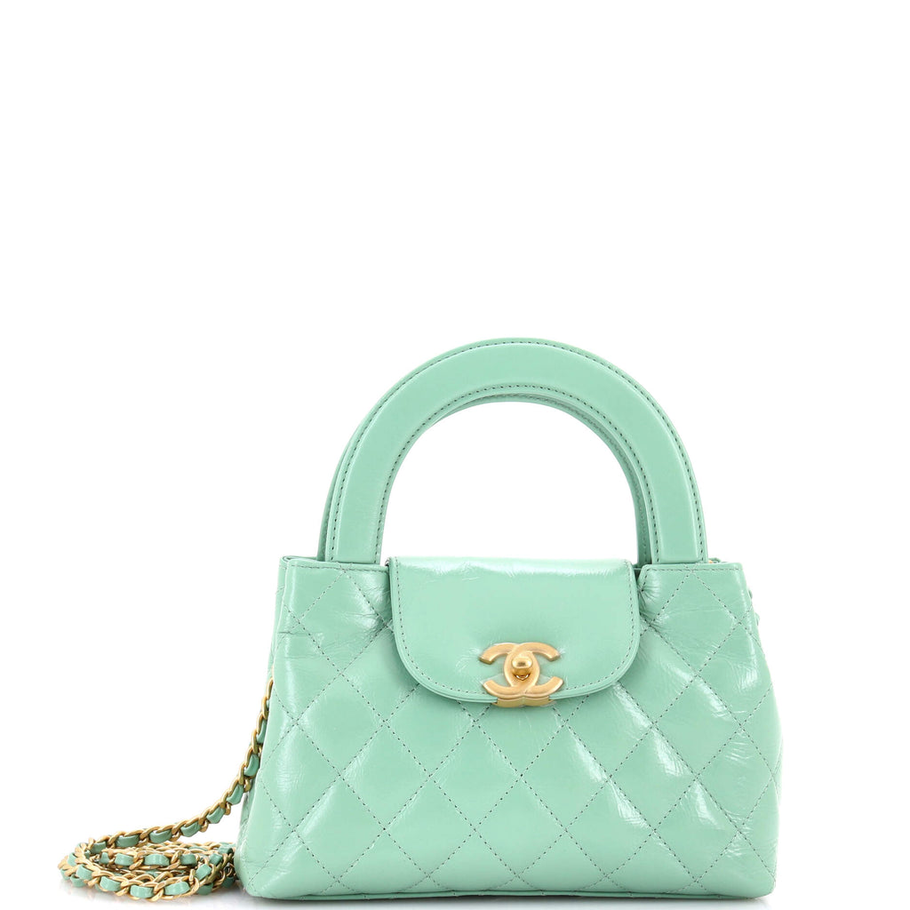 Kelly Top Handle Shopping Bag Quilted Shiny Aged Calfskin Mini