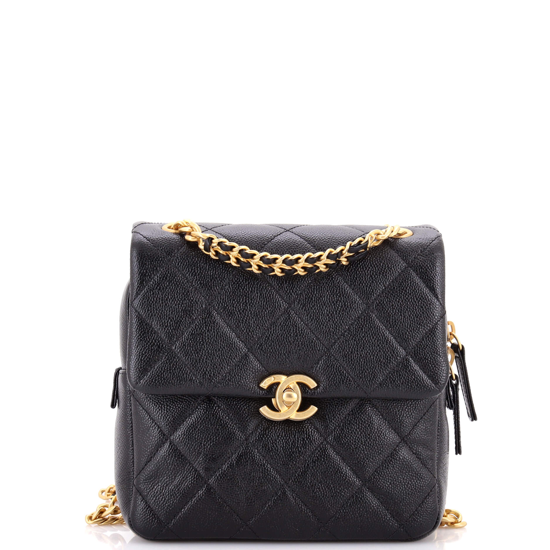 Chain Melody Flap Backpack Quilted Caviar Small
