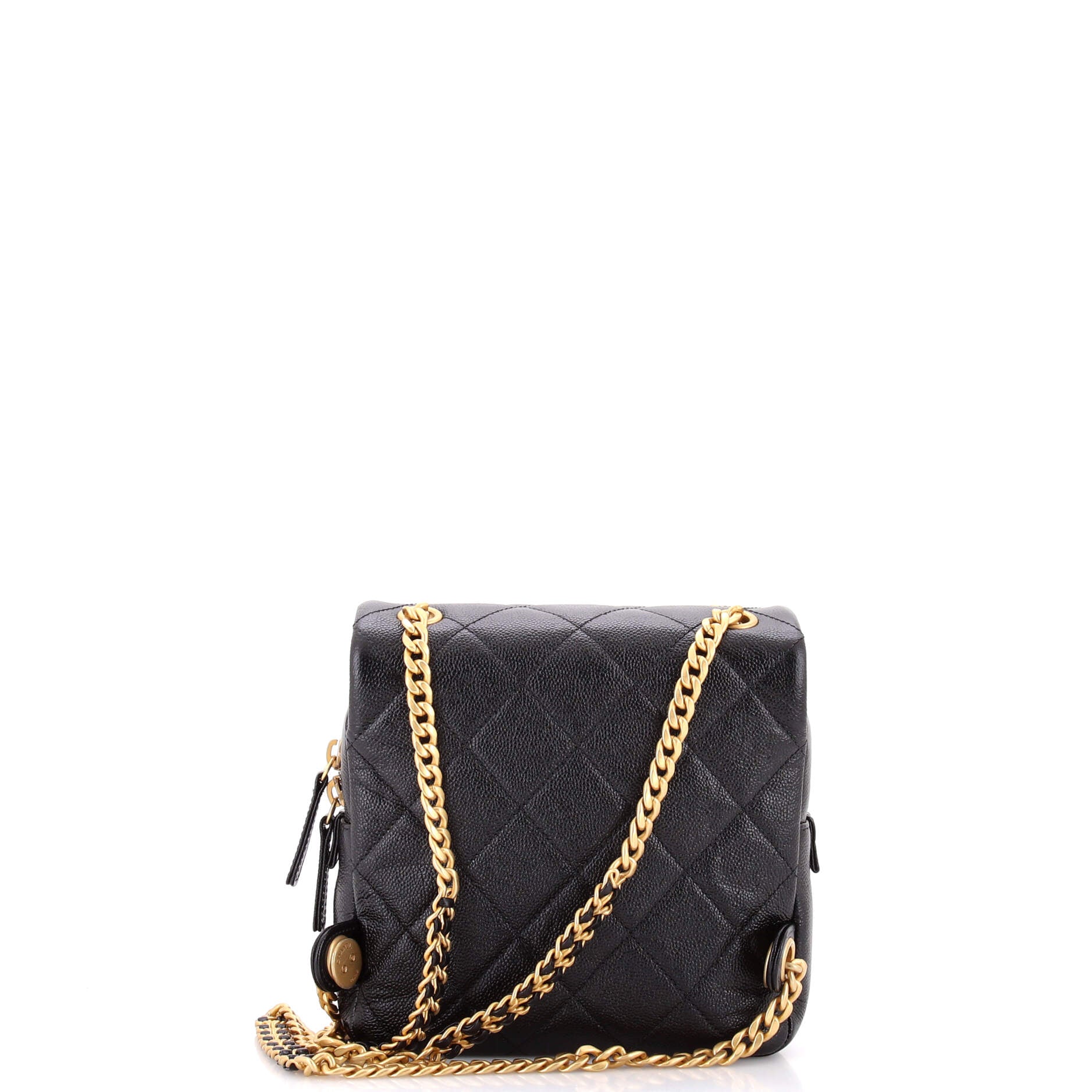 Chain Melody Flap Backpack Quilted Caviar Small