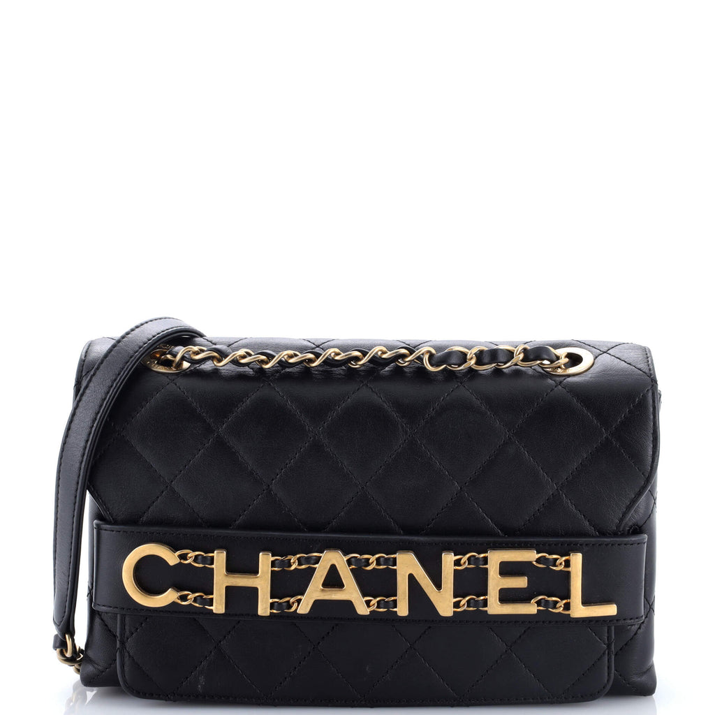 Logo Enchained Flap Bag Quilted Calfskin Medium