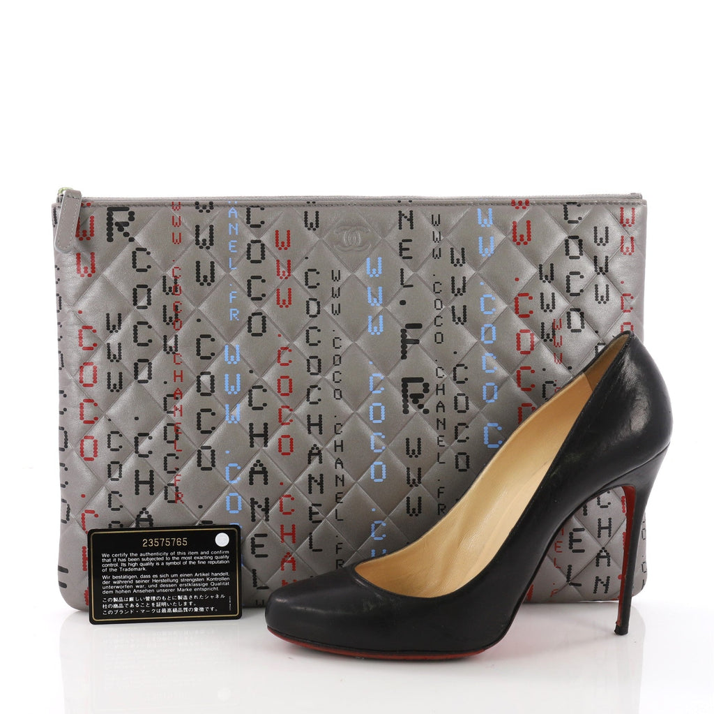 Data Center O Case Clutch Quilted Printed Lambskin Large