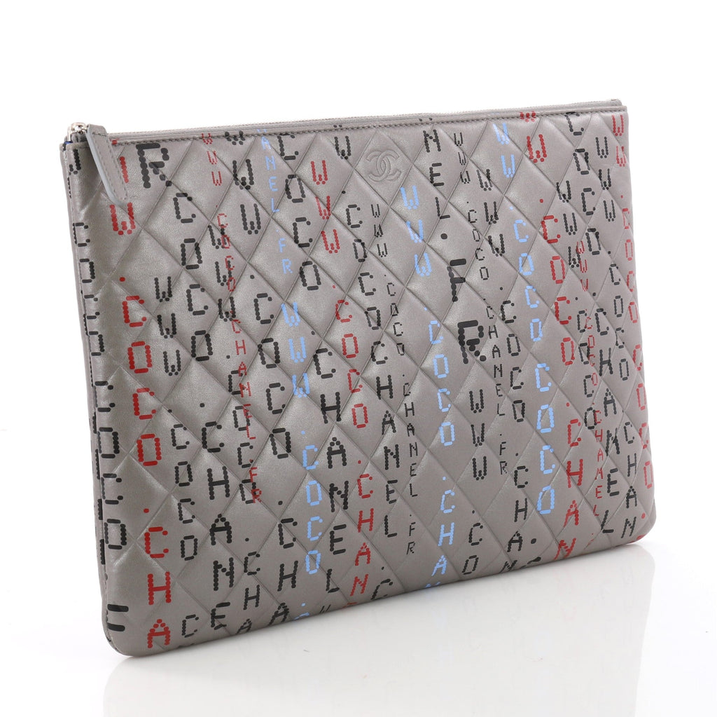 Data Center O Case Clutch Quilted Printed Lambskin Large
