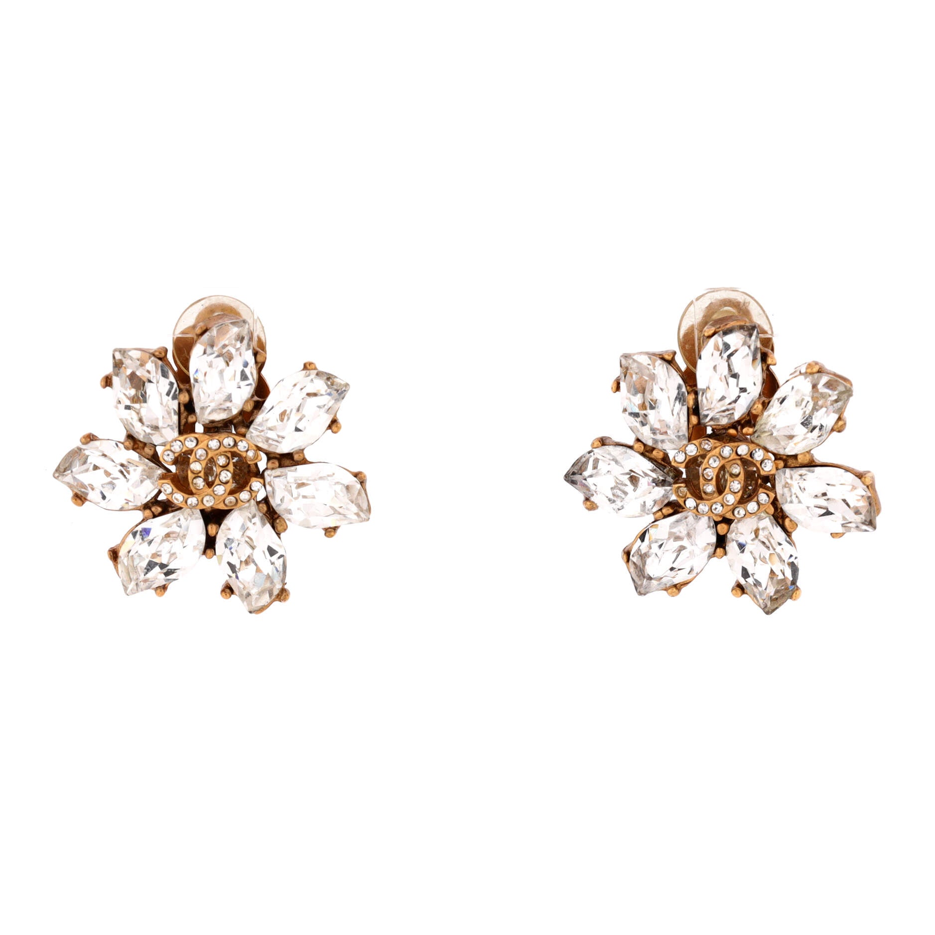 CC Heart Stud Earrings Metal with Faux Pearls and Crystals