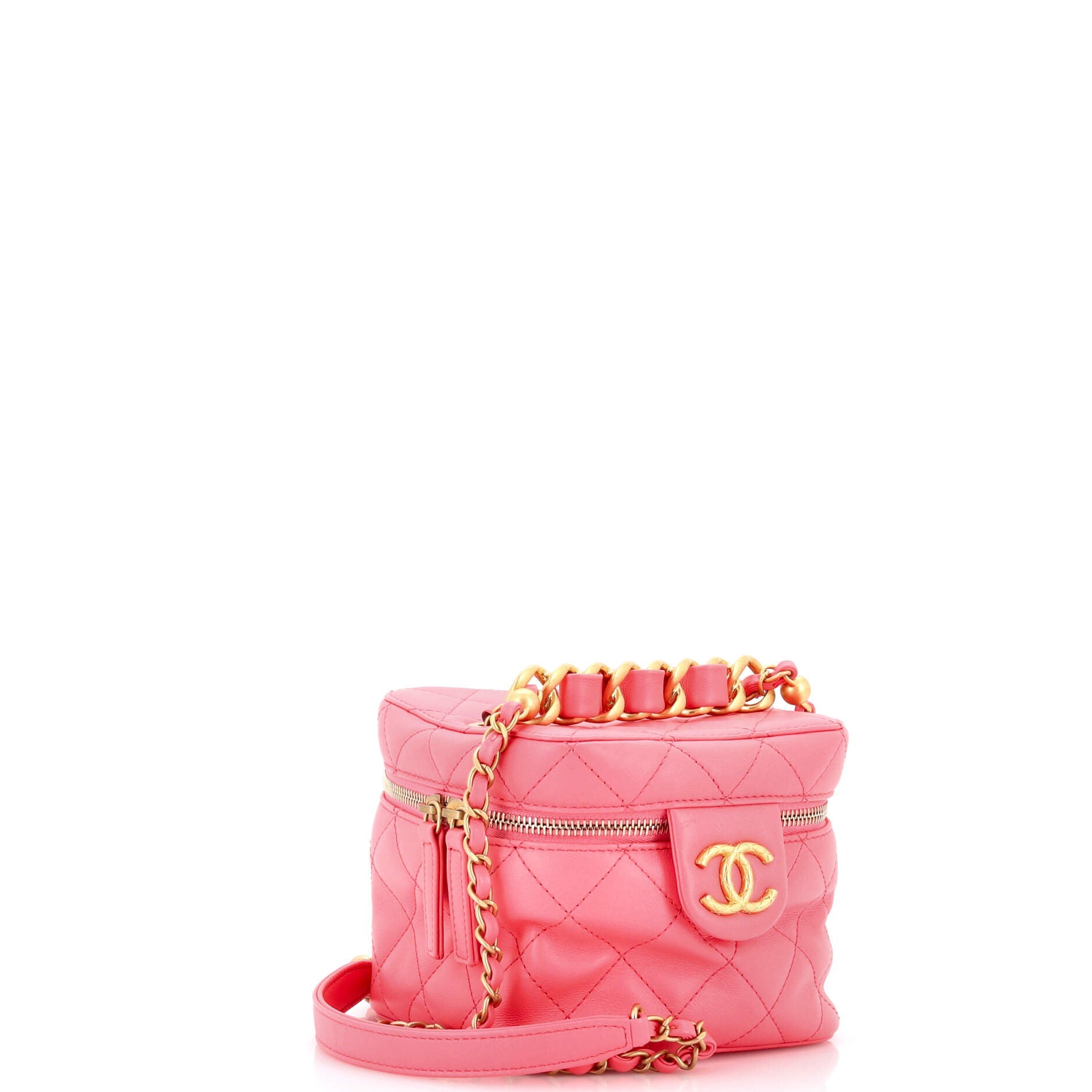 Chain Bar Vanity Case with Chain Quilted Calfskin Small