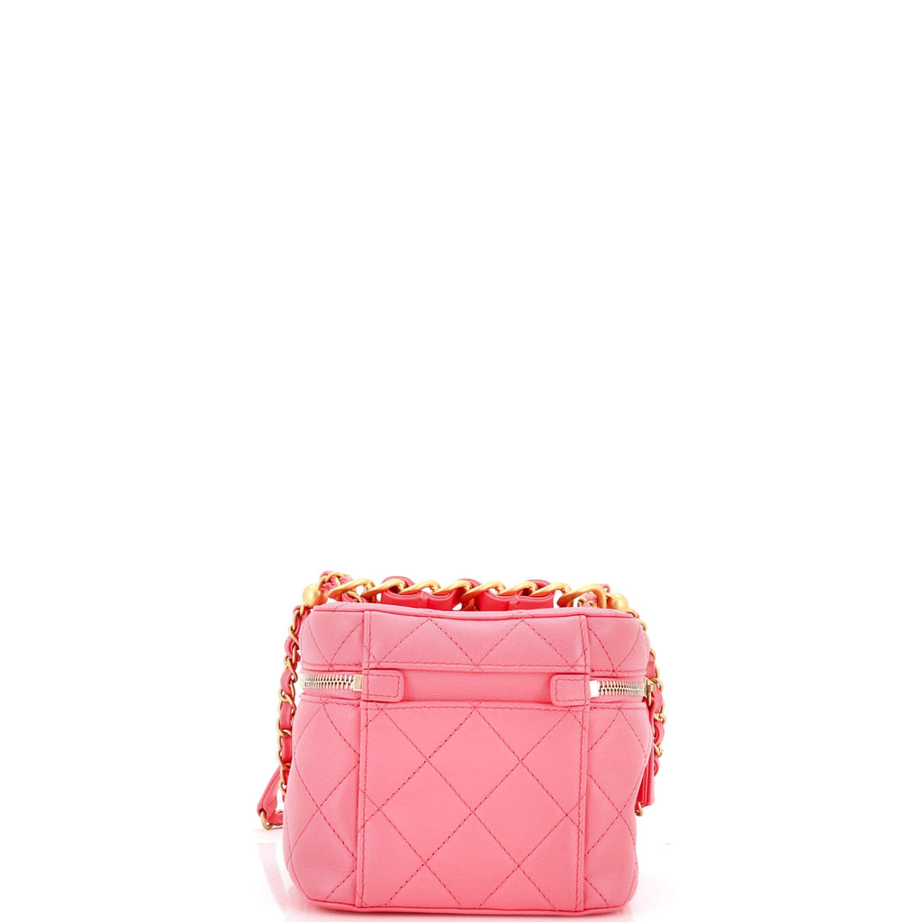 Chain Bar Vanity Case with Chain Quilted Calfskin Small