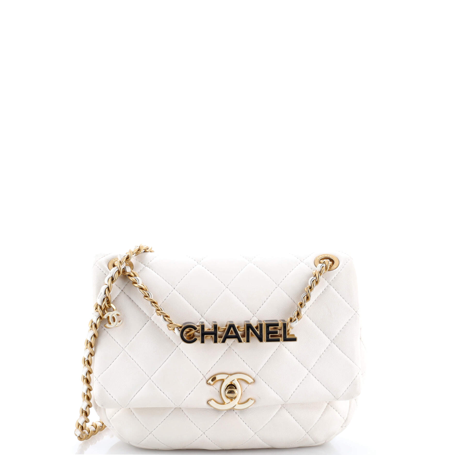 Enamel Logo CC Chain Flap Bag Quilted Lambskin Small