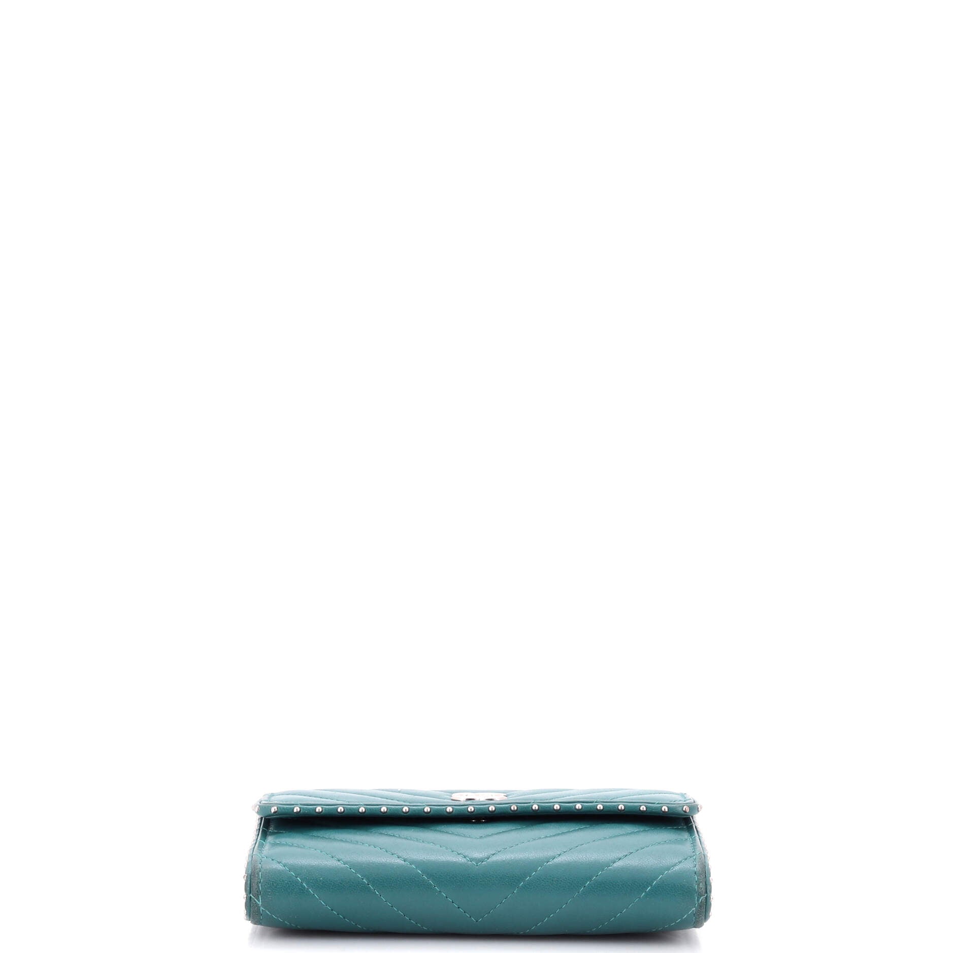 CC Gusset Flap Wallet Chevron Lambskin with Studded Detail Small