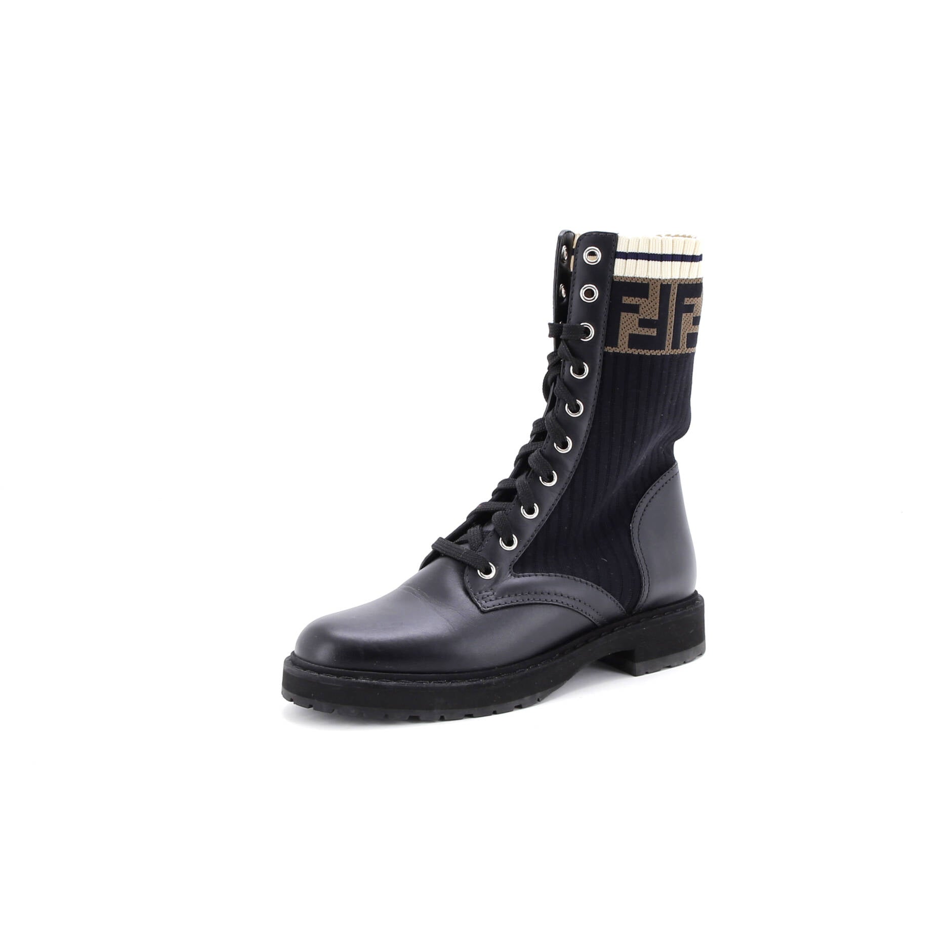 Women's Rockoko Combat Boots Leather with Knit Stretch Fabric and Zucca Trim
