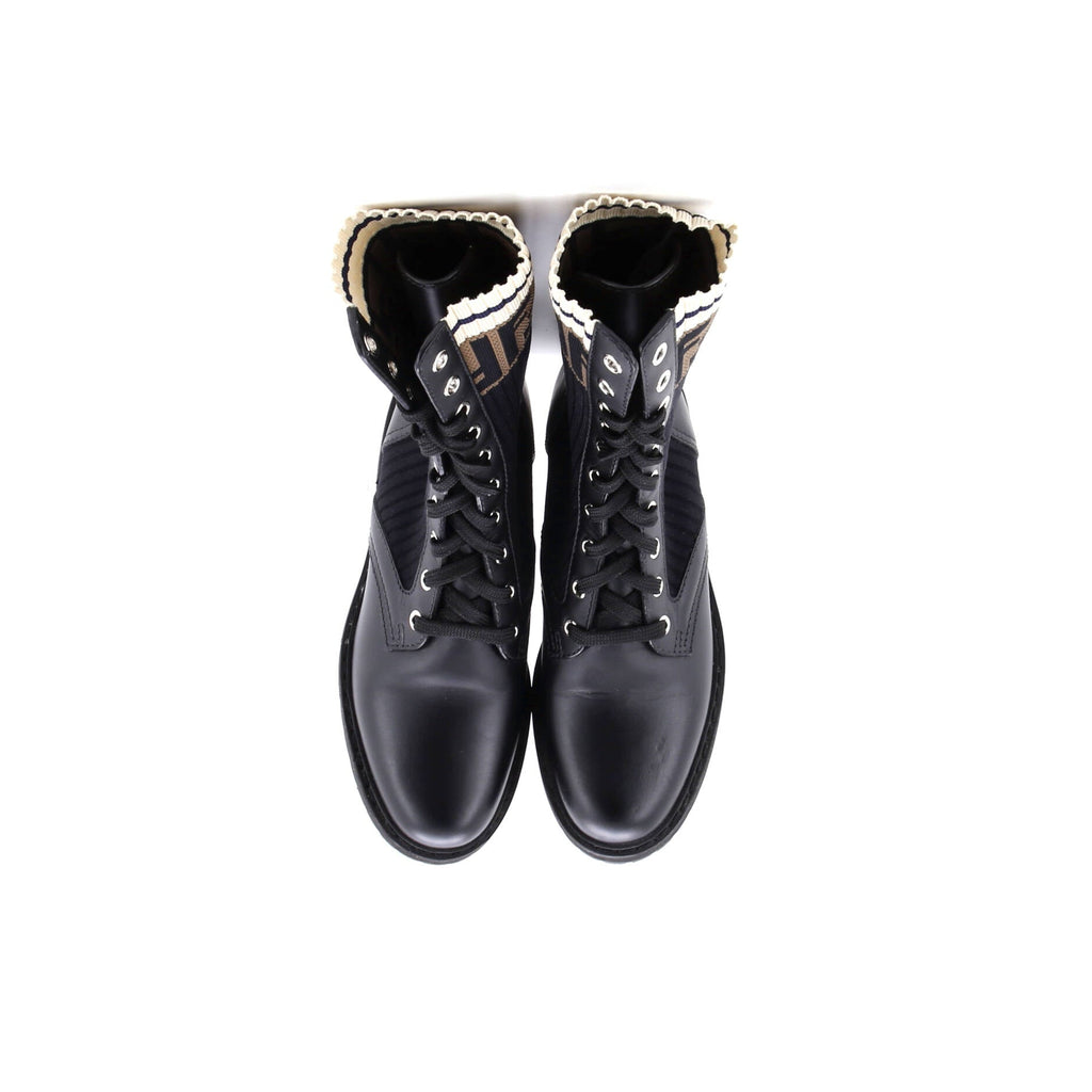 Women's Rockoko Combat Boots Leather with Knit Stretch Fabric and Zucca Trim