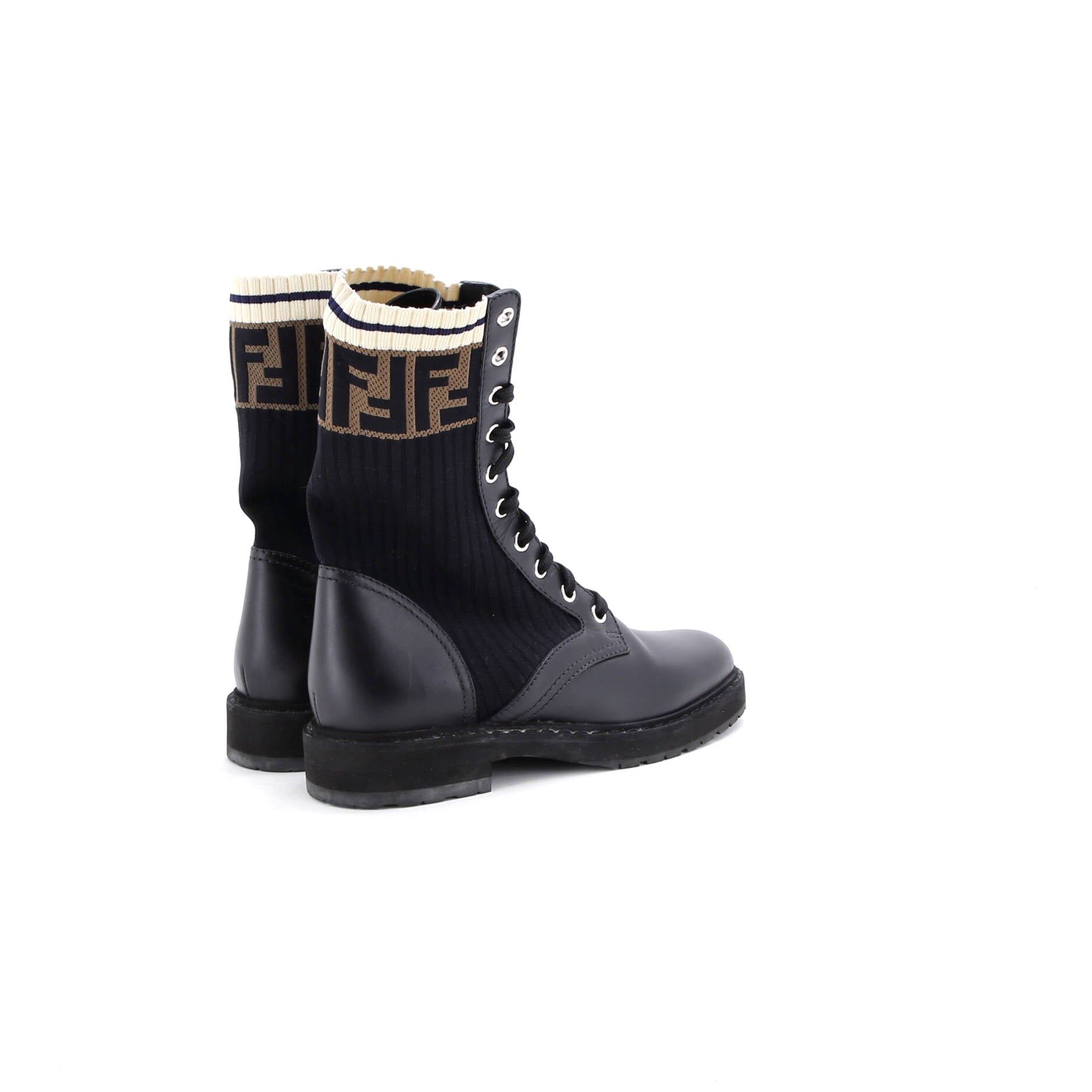 Women's Rockoko Combat Boots Leather with Knit Stretch Fabric and Zucca Trim