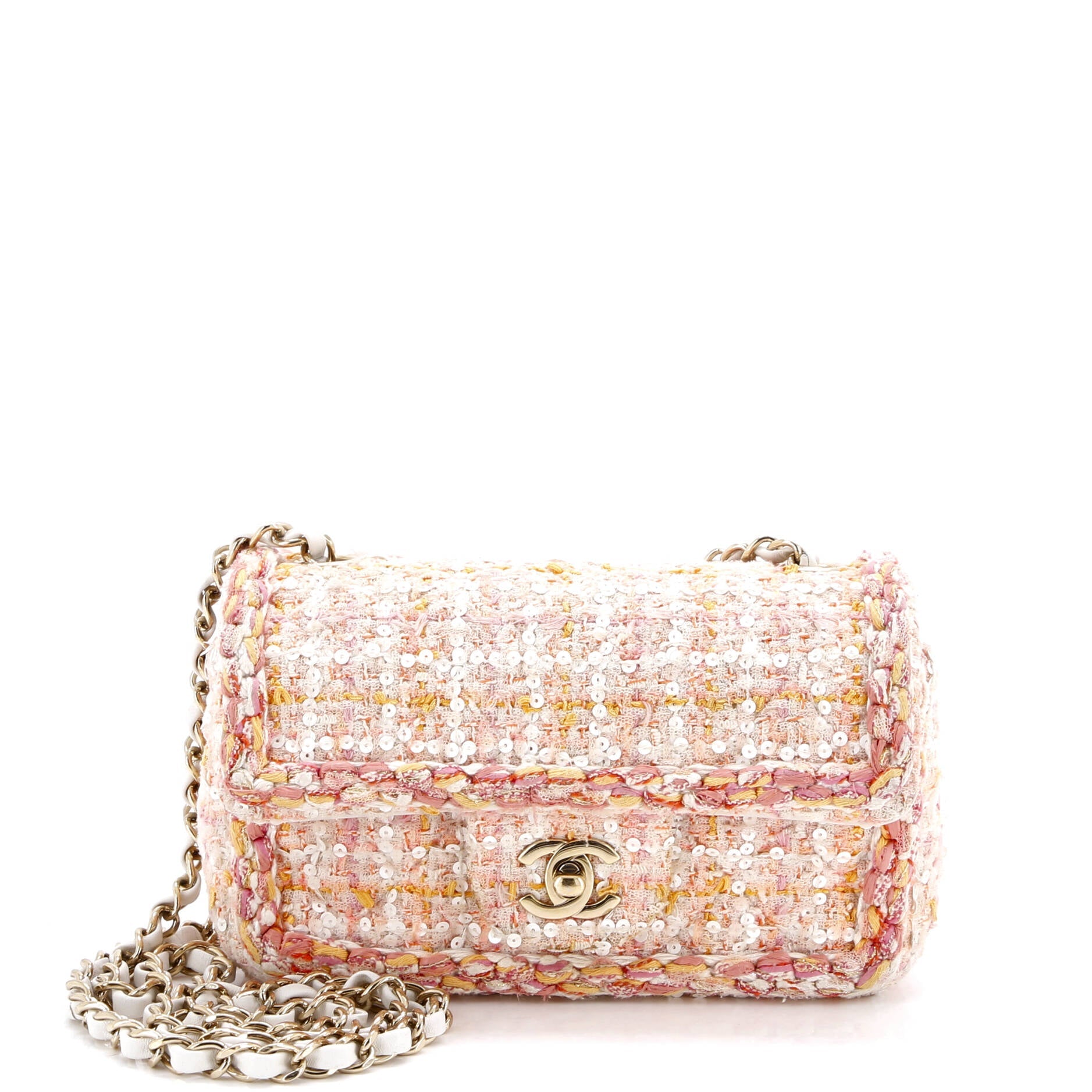Classic Single Flap Bag Braided Quilted Tweed with Sequins Mini