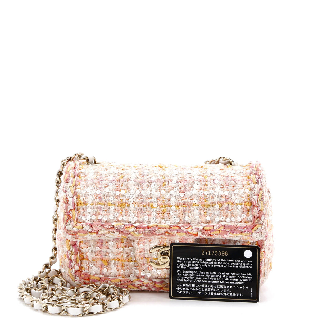 Classic Single Flap Bag Braided Quilted Tweed with Sequins Mini