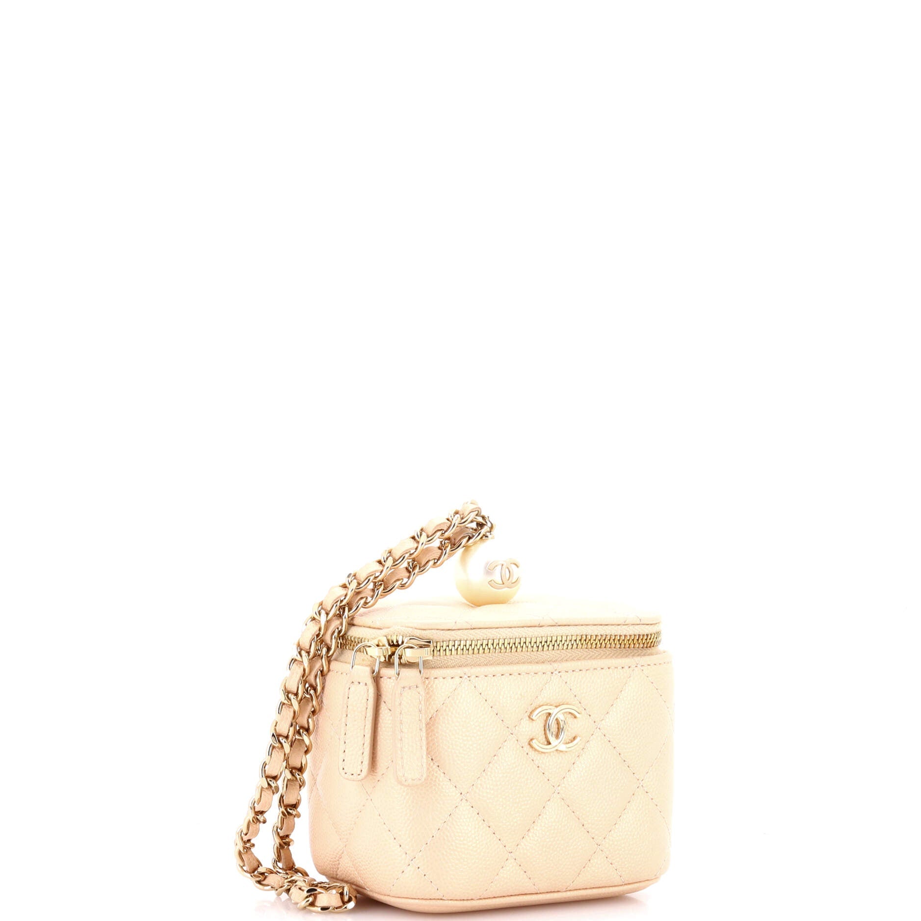 Classic Pearl Vanity Case with Chain Quilted Caviar Mini