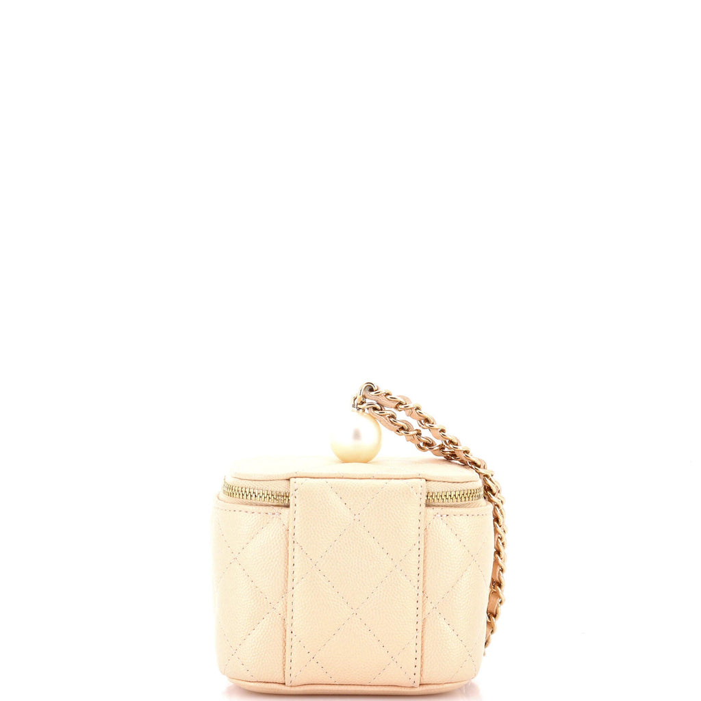 Classic Pearl Vanity Case with Chain Quilted Caviar Mini