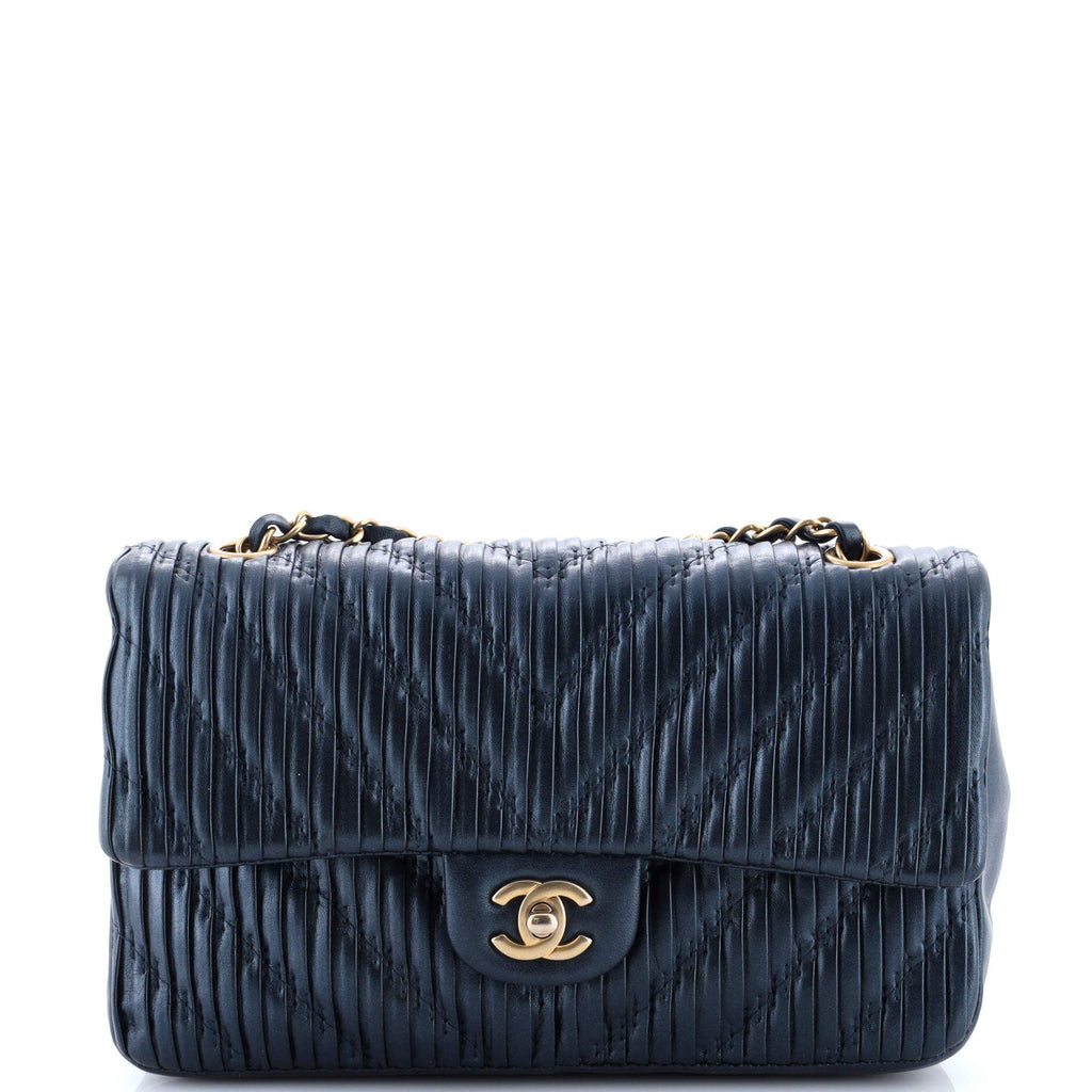 Coco Pleats Classic Double Flap Bag Pleated Crumpled Calfskin Medium