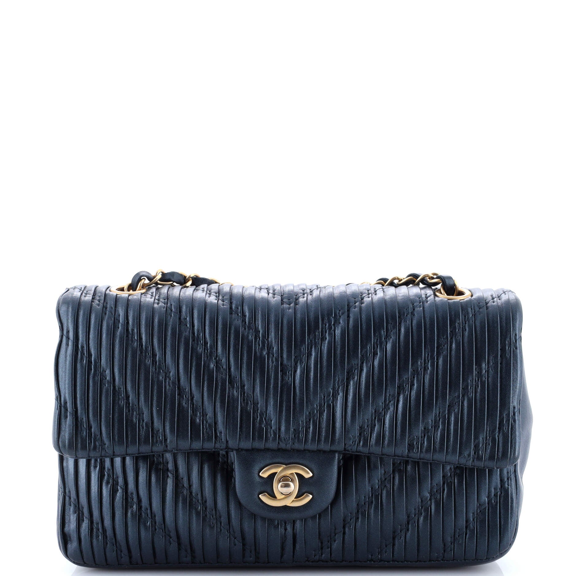 Coco Pleats Classic Double Flap Bag Pleated Crumpled Calfskin Medium