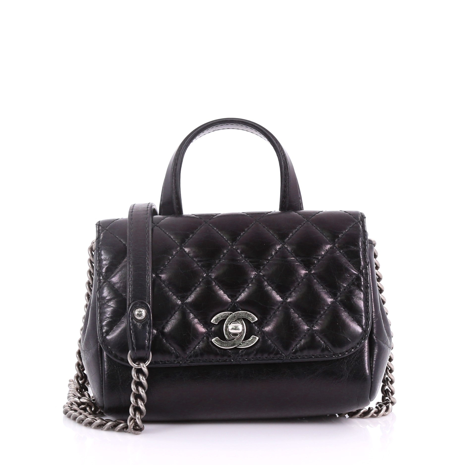 Double Side Flap Crossbody Bag Quilted Glazed Calfskin Mini