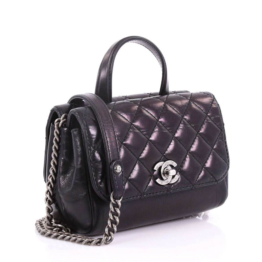 Double Side Flap Crossbody Bag Quilted Glazed Calfskin Mini