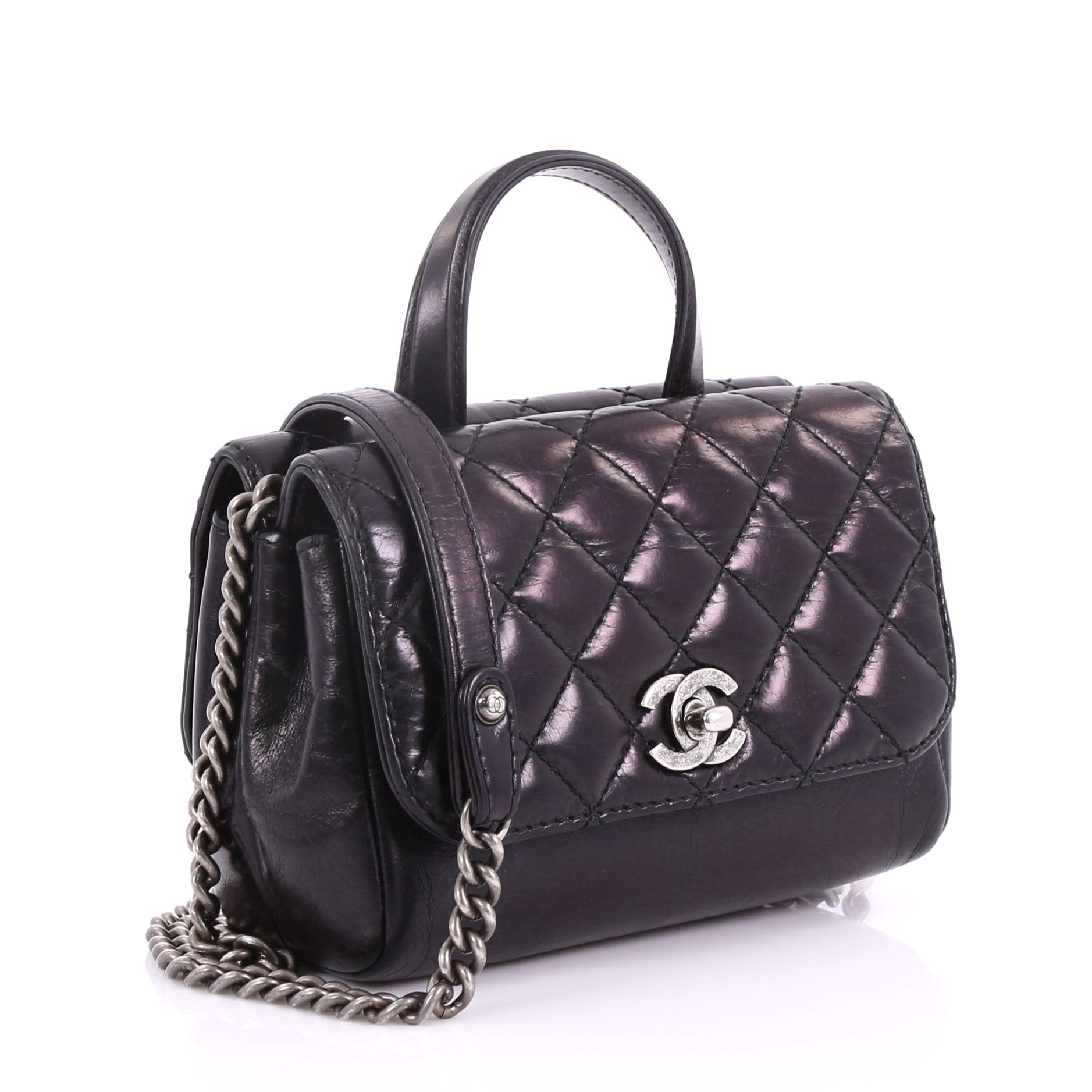 Double Side Flap Crossbody Bag Quilted Glazed Calfskin Mini