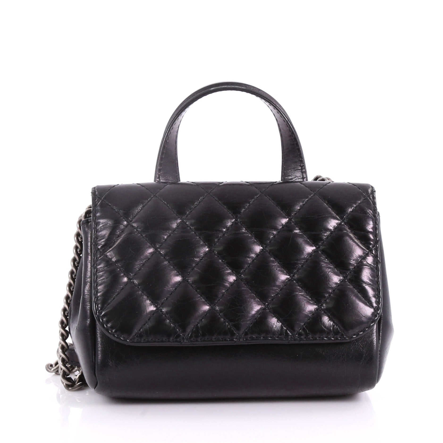Double Side Flap Crossbody Bag Quilted Glazed Calfskin Mini