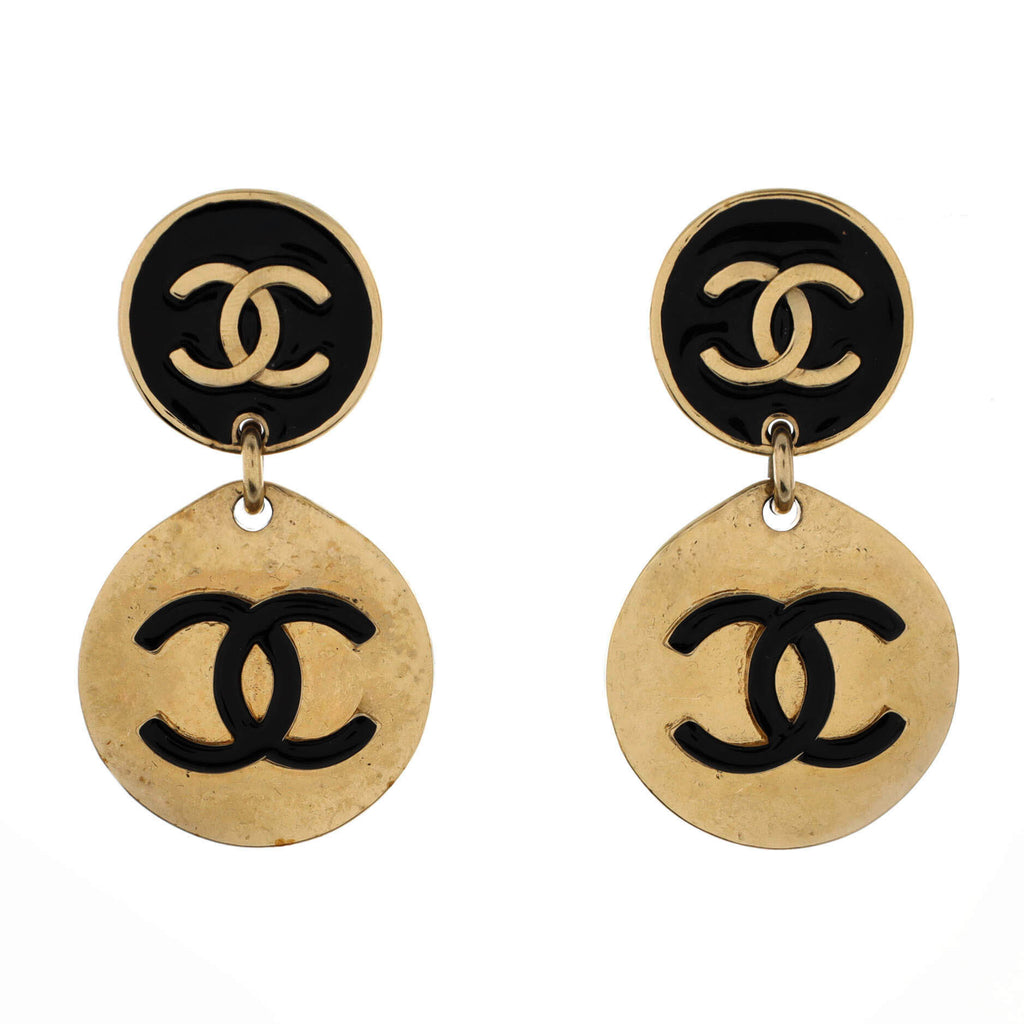 Round CC Drop Earrings Metal with Enamel