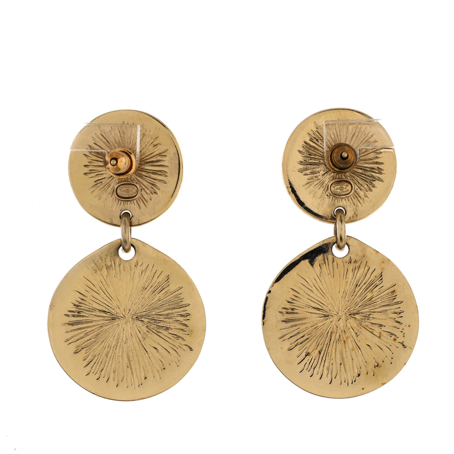 Round CC Drop Earrings Metal with Enamel