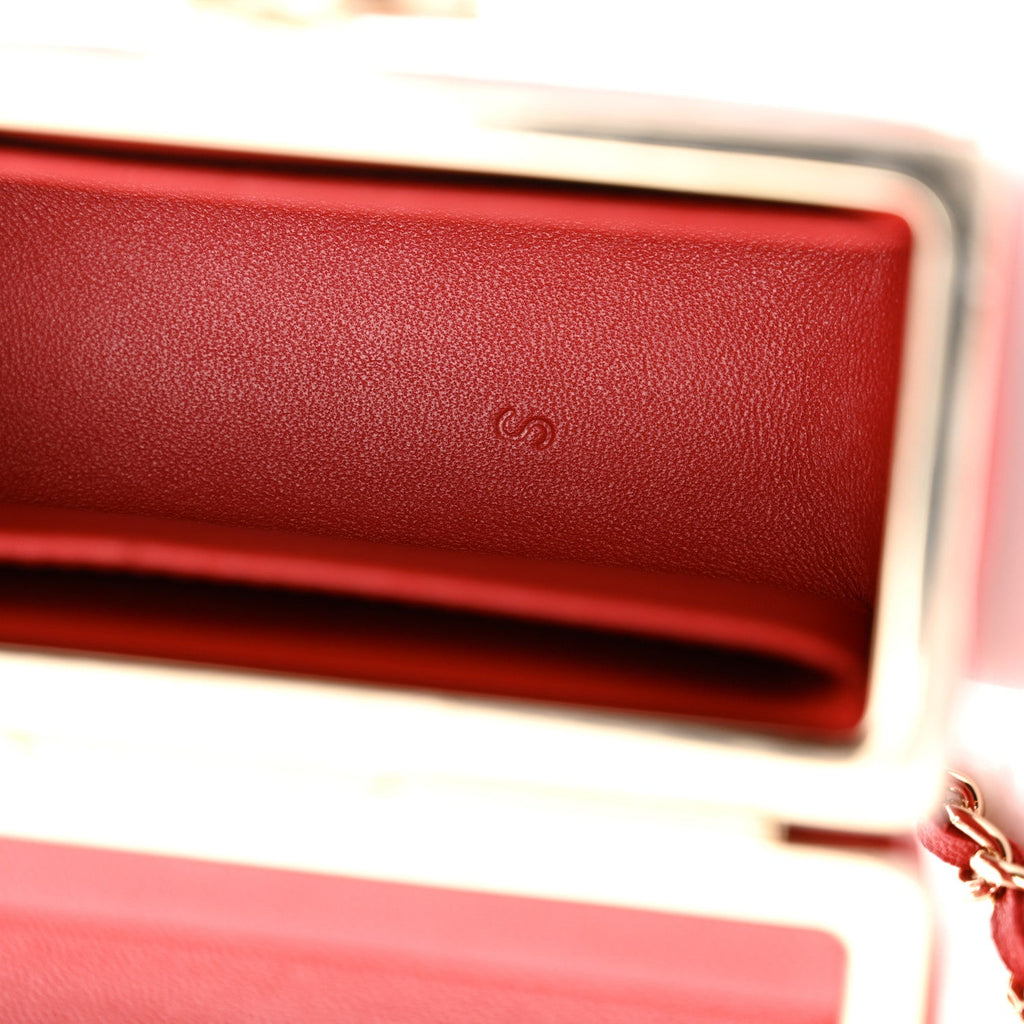 Lambskin Quilted Small Box With Chain Red