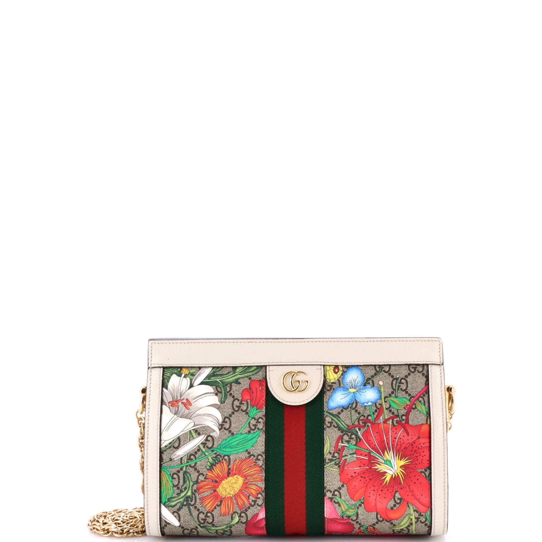 Ophidia Chain Shoulder Bag Flora GG Coated Canvas Small
