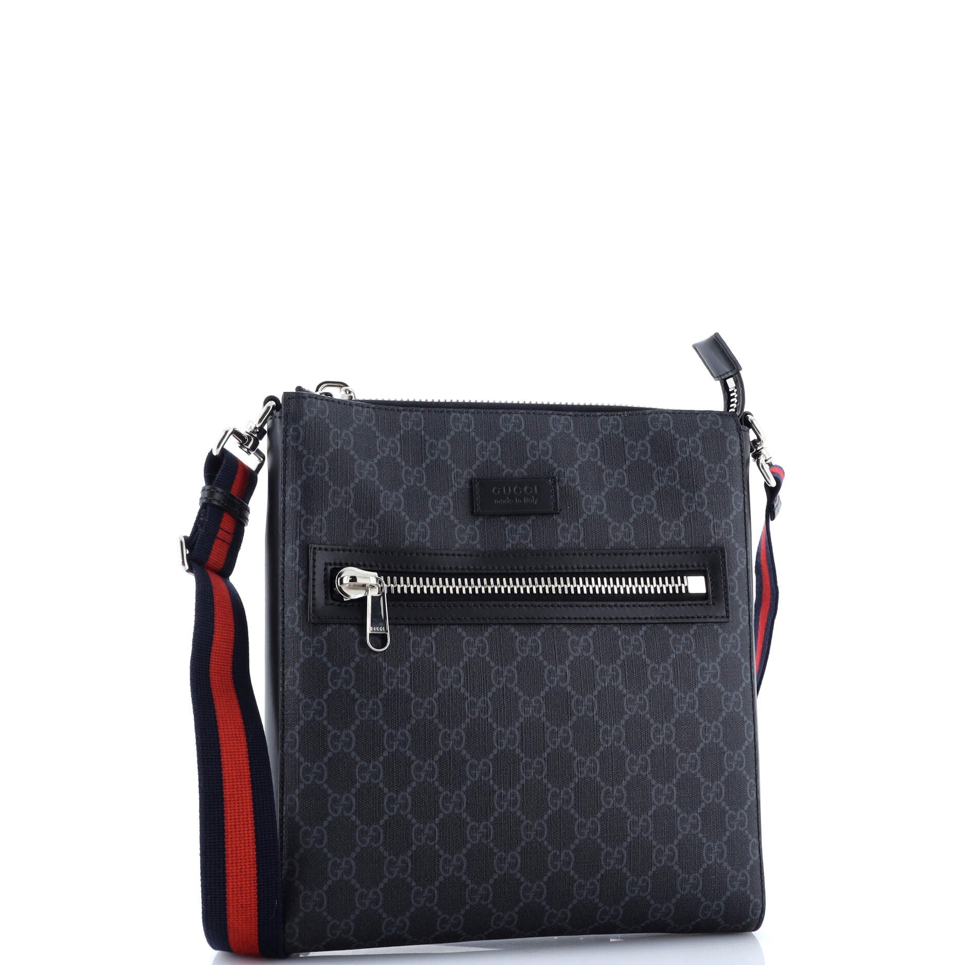 Web Strap Front Zip Messenger Bag GG Coated Canvas Medium