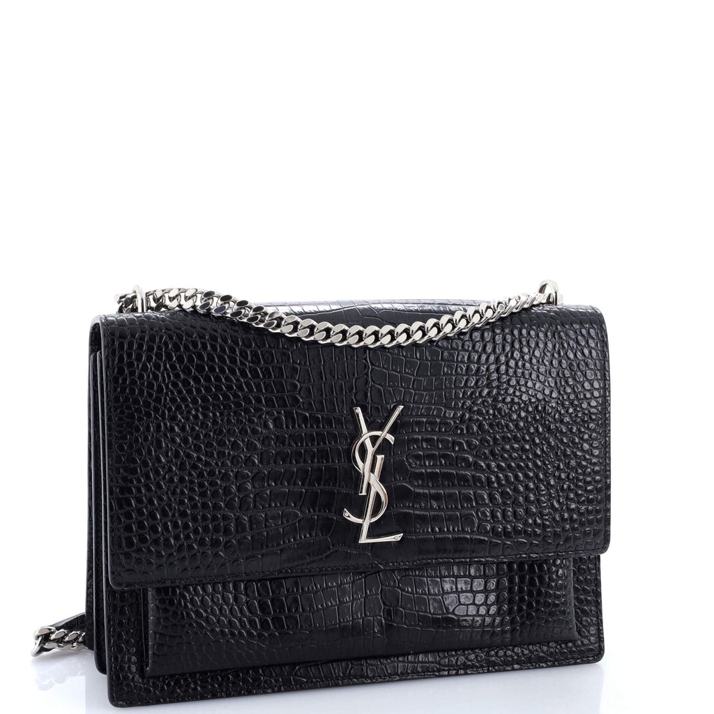 Sunset Crossbody Bag Crocodile Embossed Leather Large