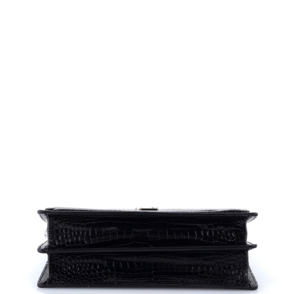 Sunset Crossbody Bag Crocodile Embossed Leather Large