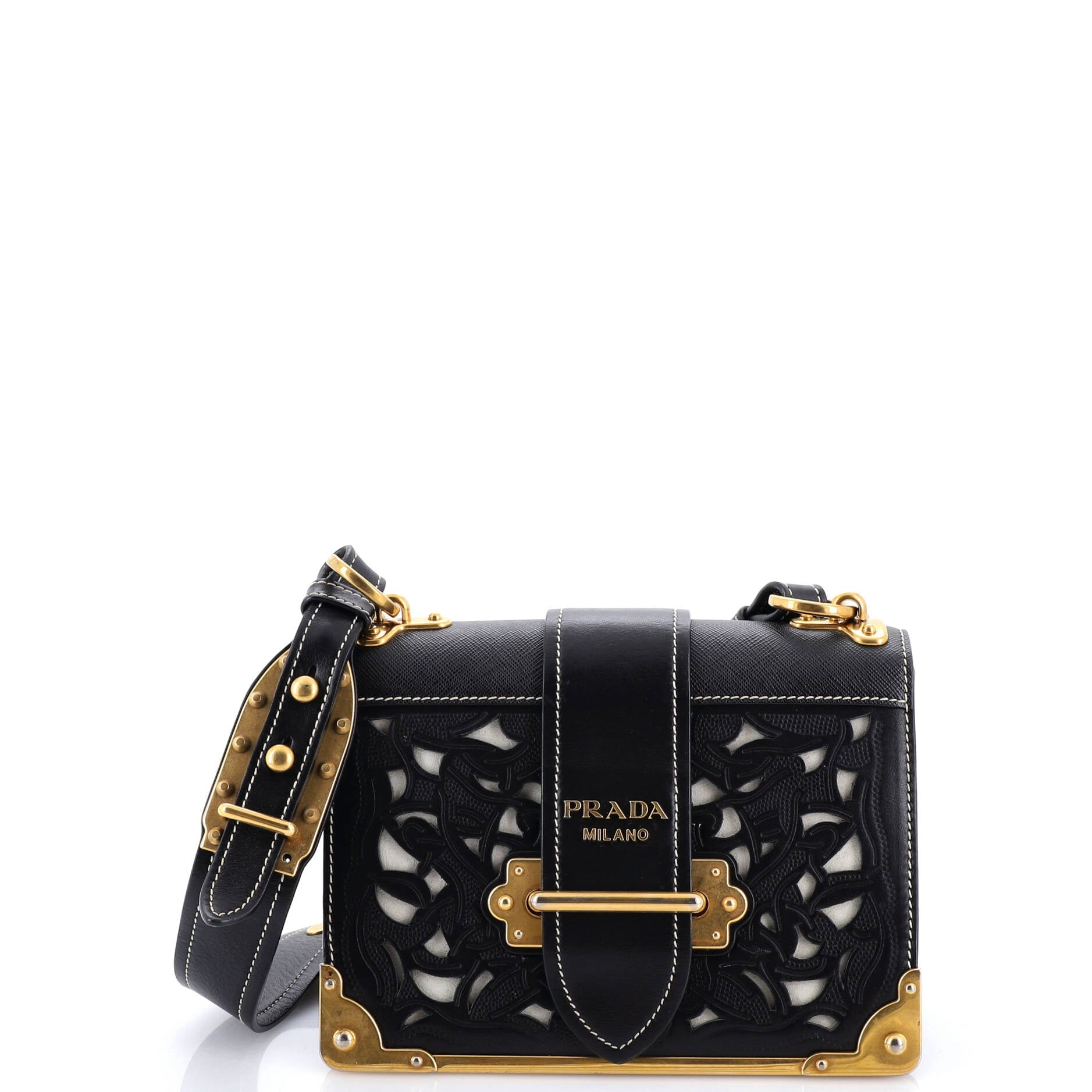 Cahier Crossbody Bag Studded Laser Cut Leather Small