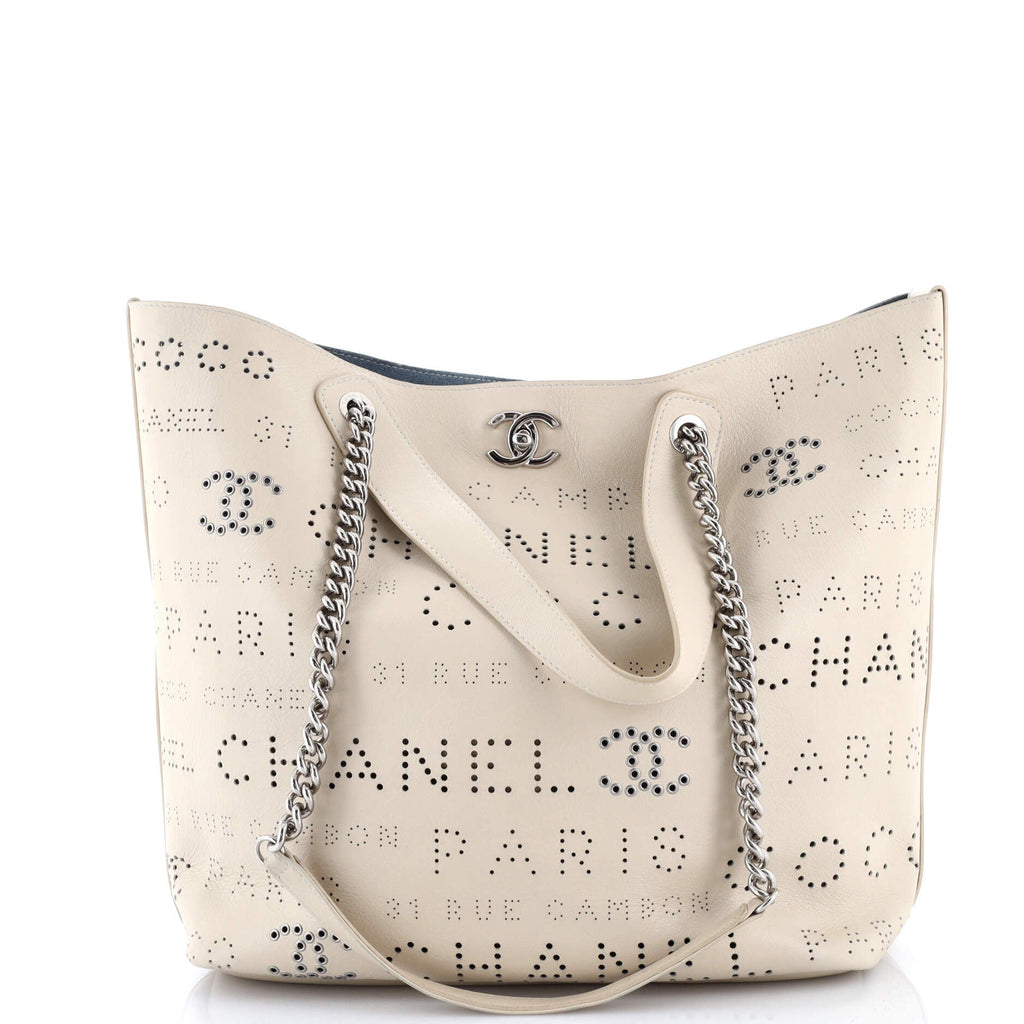 Logo Eyelets Shopping Tote Perforated Calfskin Medium