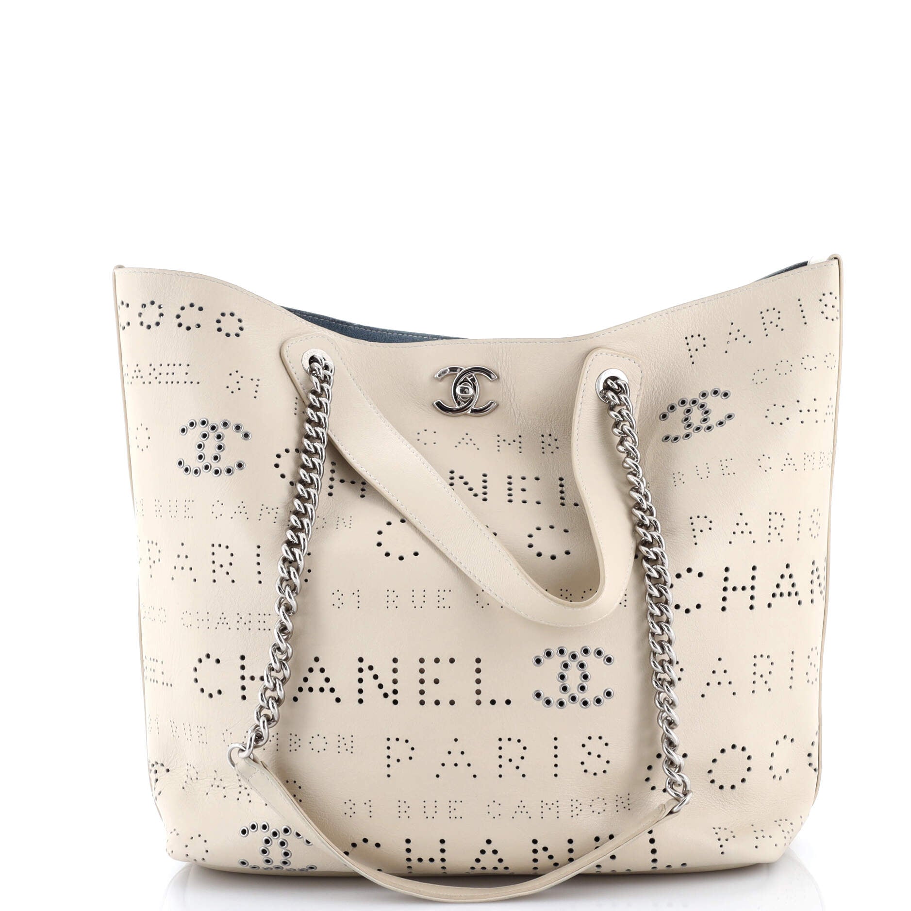 Logo Eyelets Shopping Tote Perforated Calfskin Medium