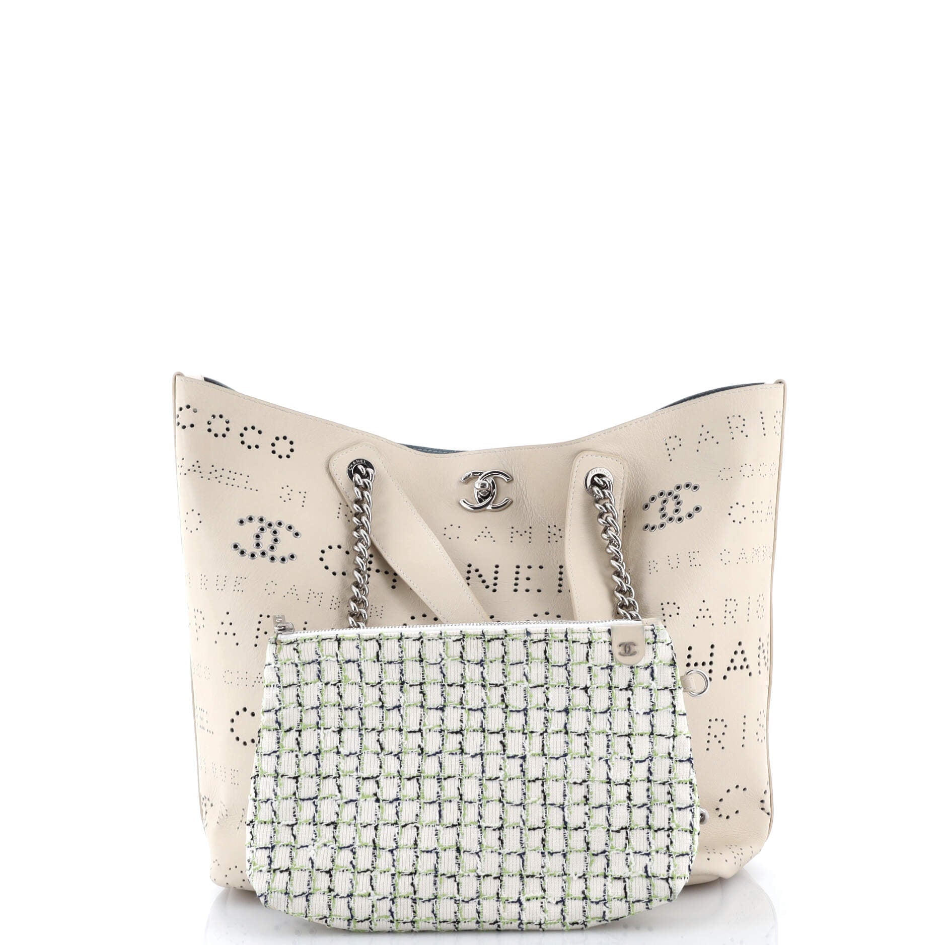 Logo Eyelets Shopping Tote Perforated Calfskin Medium