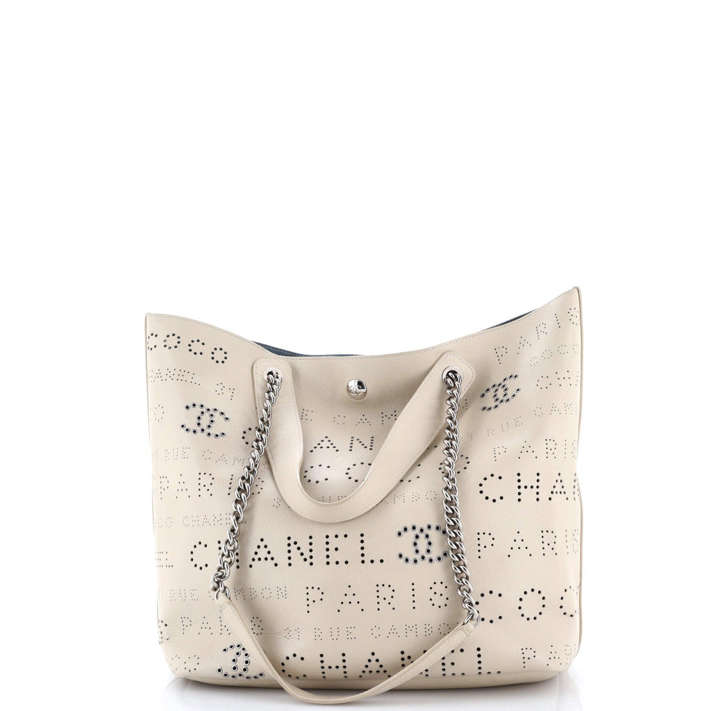 Logo Eyelets Shopping Tote Perforated Calfskin Medium