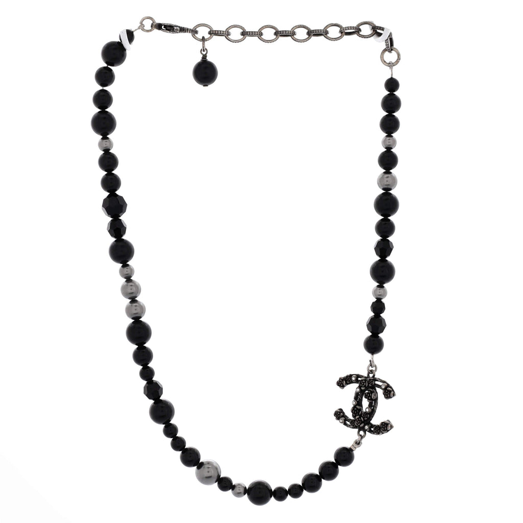 Camellia on CC Short Necklace Beads with Ruthenium and Crystals