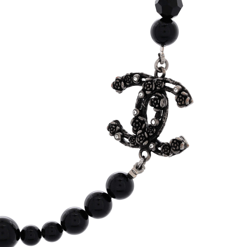 Camellia on CC Short Necklace Beads with Ruthenium and Crystals
