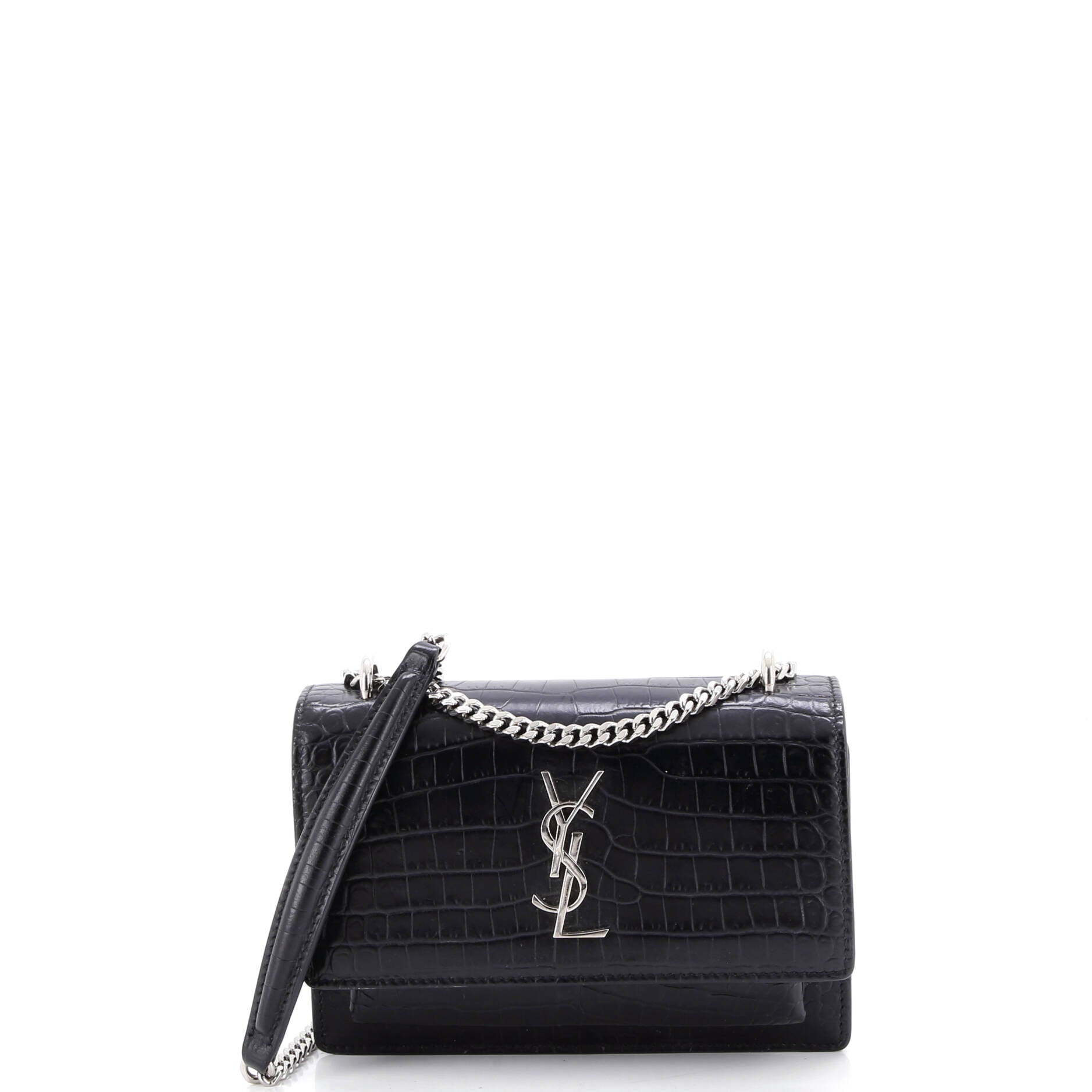 Sunset Chain Wallet Crocodile Embossed Leather